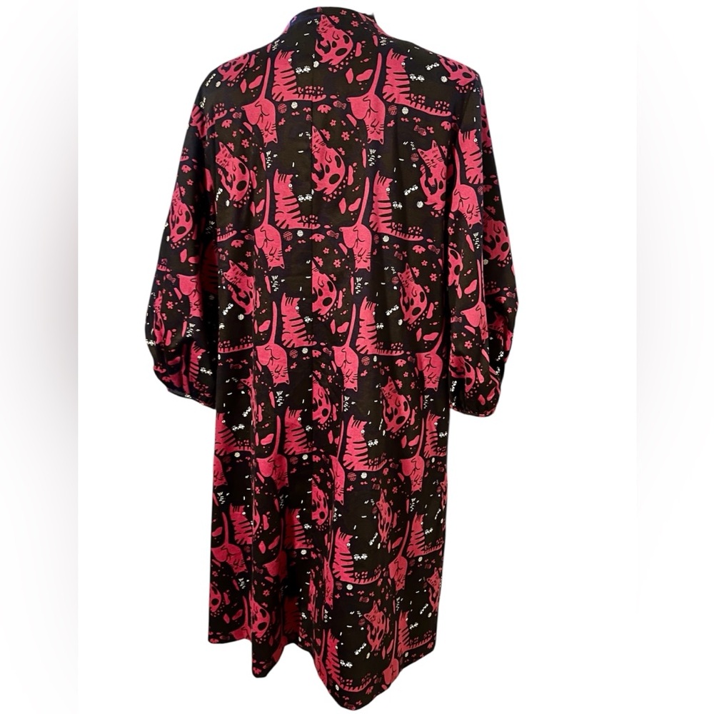 SALE! CAT COAT 🐈‍⬛ Miss Lulo Whimsical Feline Print Duster Cardigan Jacket L - Picture 6 of 6